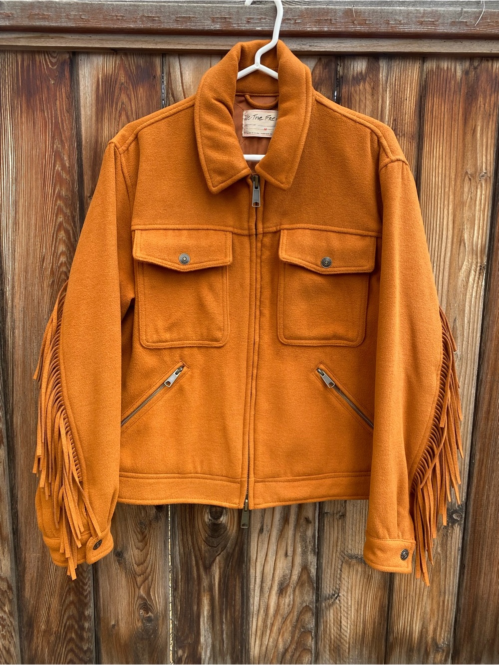 Free People We The Free Phoenix Burnt Orange Fringe Jacket Size Medium